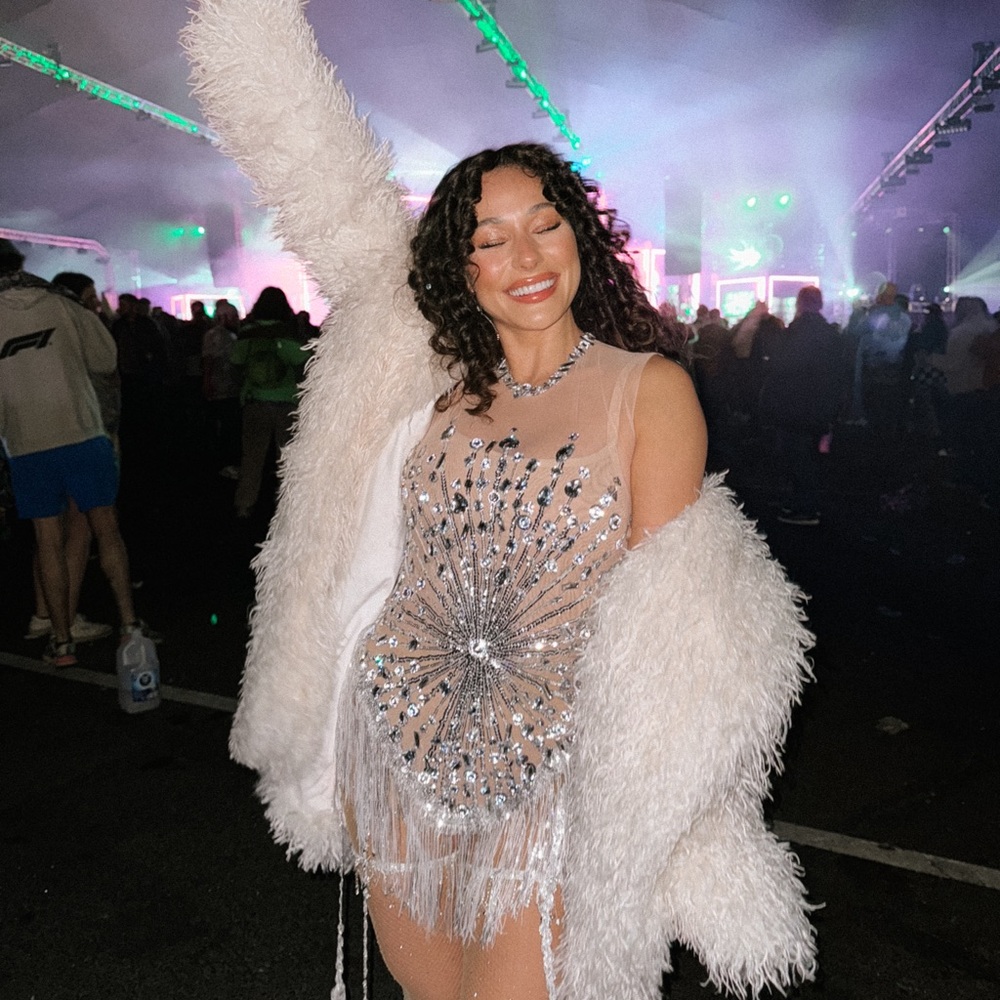 Elegant White Sequin Dress with Faux Fur Coat